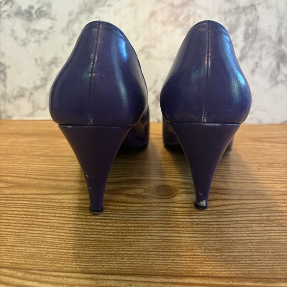 Bruno Magli Italian Vintage Leather Purple Open Toe Heels Size 7.5 AA Designer - Picture 6 of 11